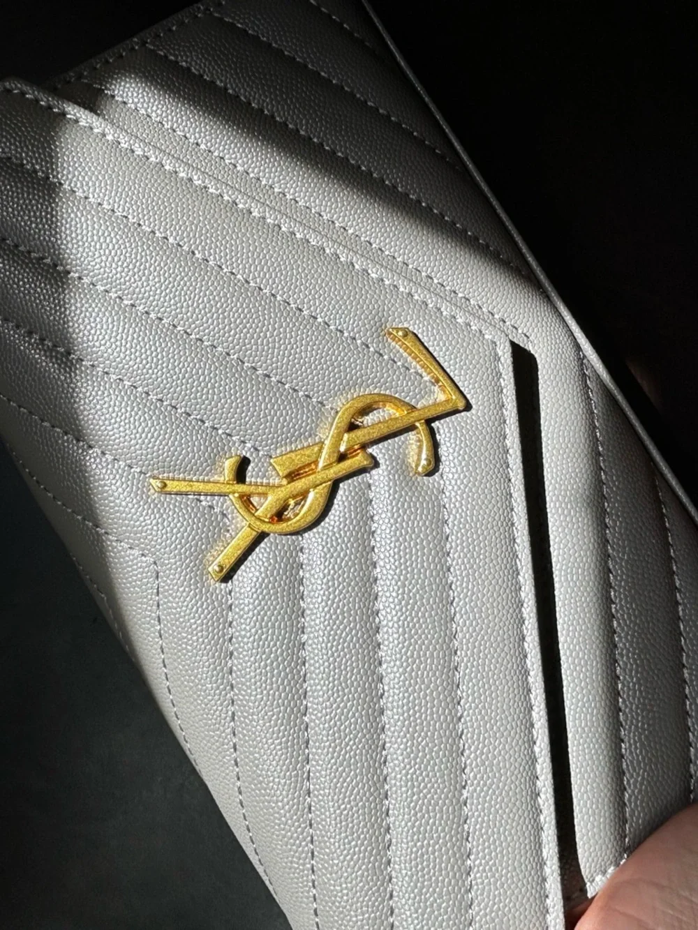 Saint Laurent Silver Quilted Coat with Gold YSL Emblem - Picture 2 of 6